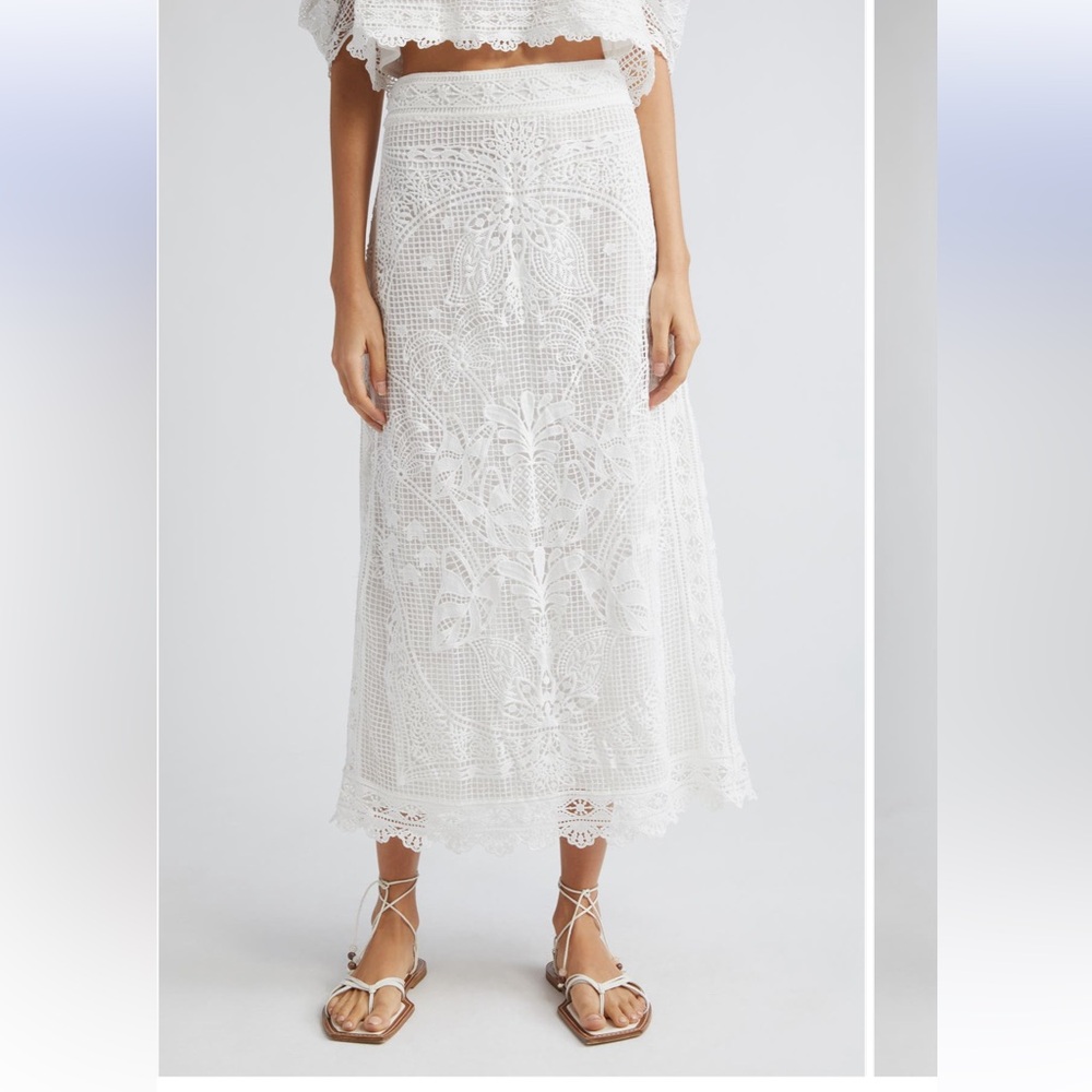 FARM Rio Giupere White Lace Midi Skirt NWT Size L